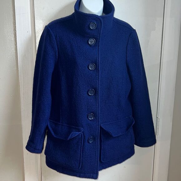 LL BEAN BELLANDI Navy Blue Wool Double Pocket Jacket-LP - Picture 1 of 9